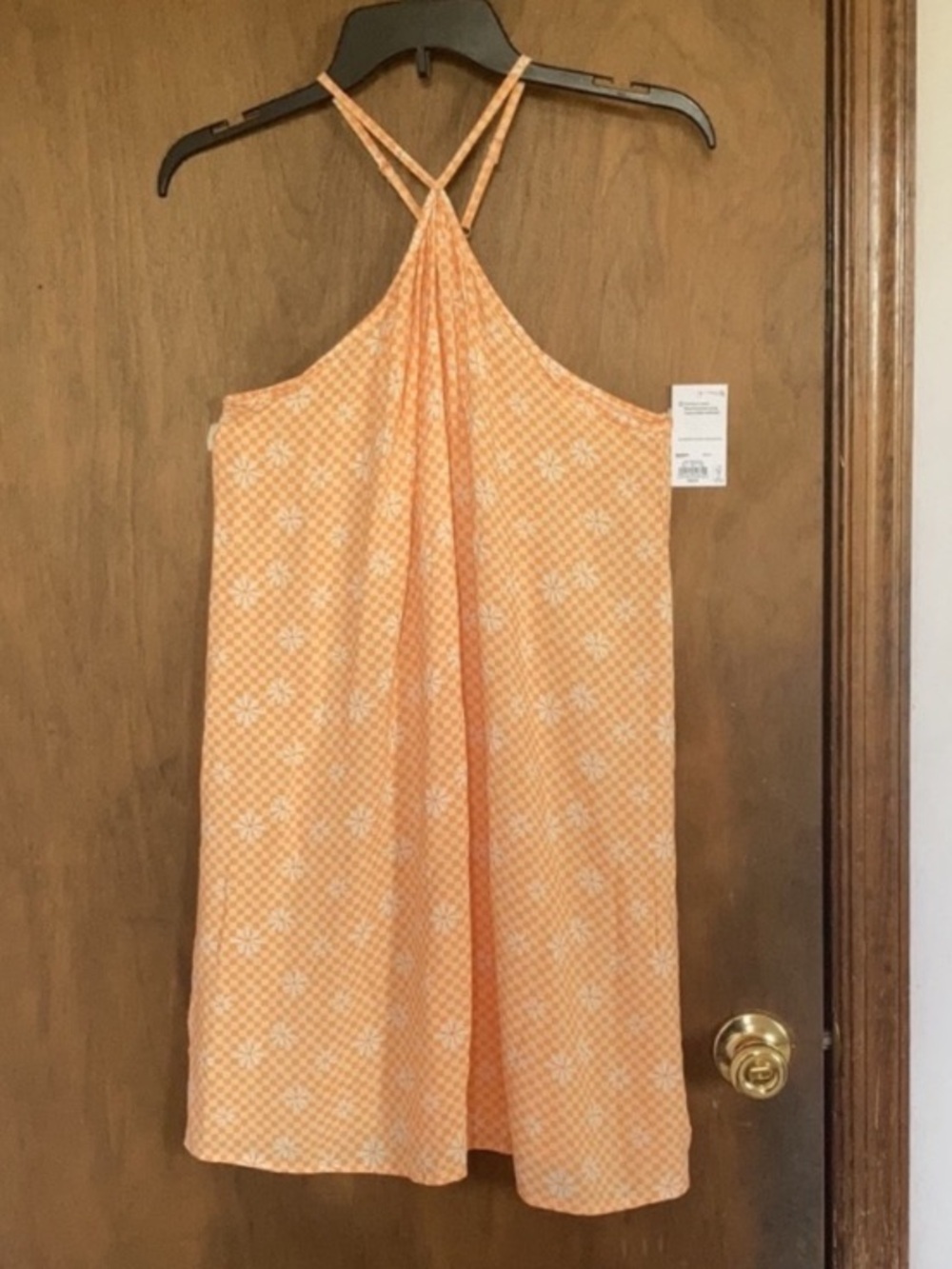 So Halter neck swing mini dress orange check w floral print XXL jrs